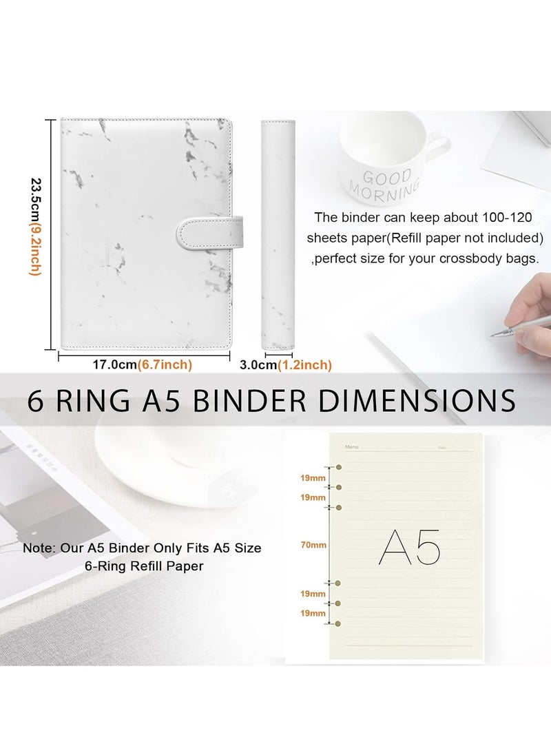 DUNISO - A5 Leathe Binder With 10 Pcs A5 Zipper Bag And 12 Sheets Budget Sheet, 6 Ring Binder Planner Notebooks Portfolio For A5 Filler Paper (No Paper) Marble White - Image 1