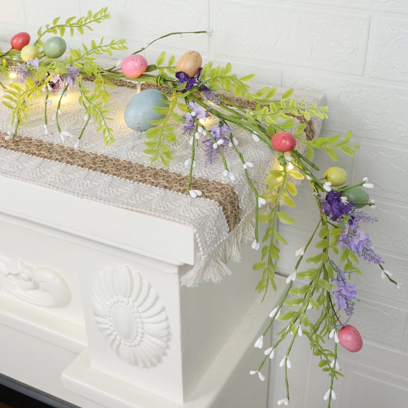 DR.DUDU 6 FT Easter Decorations for Home Lighted Easter Garland Artificial Egg Garlands with 20 LED Lights & Timer Spring Decor for Mantle Fireplace Table Door - Image 1