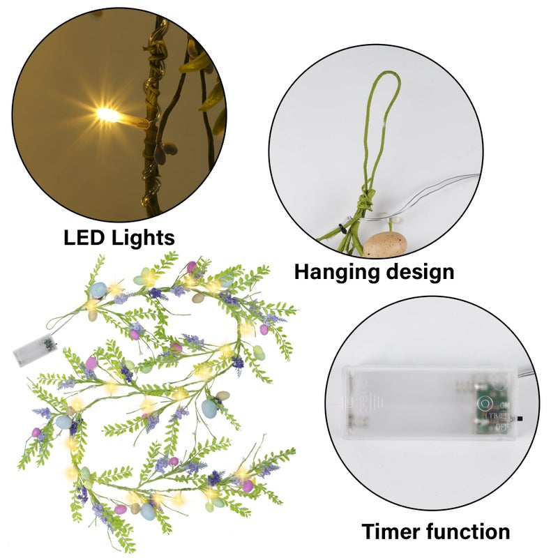 DR.DUDU 6 FT Easter Decorations for Home Lighted Easter Garland Artificial Egg Garlands with 20 LED Lights & Timer Spring Decor for Mantle Fireplace Table Door - Image 5