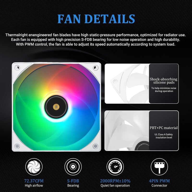 Thermalright Frozen Notte 360 White ARGB Water Cooling CPU Cooler, 360 CPU Cooler Specifications, 3×120mm PWM Fans, S-FDB V2 Bearings, Suitable for AMD/AM4, Intel LGA 1700/1150/1151/1200/2011/2066 - Image 5