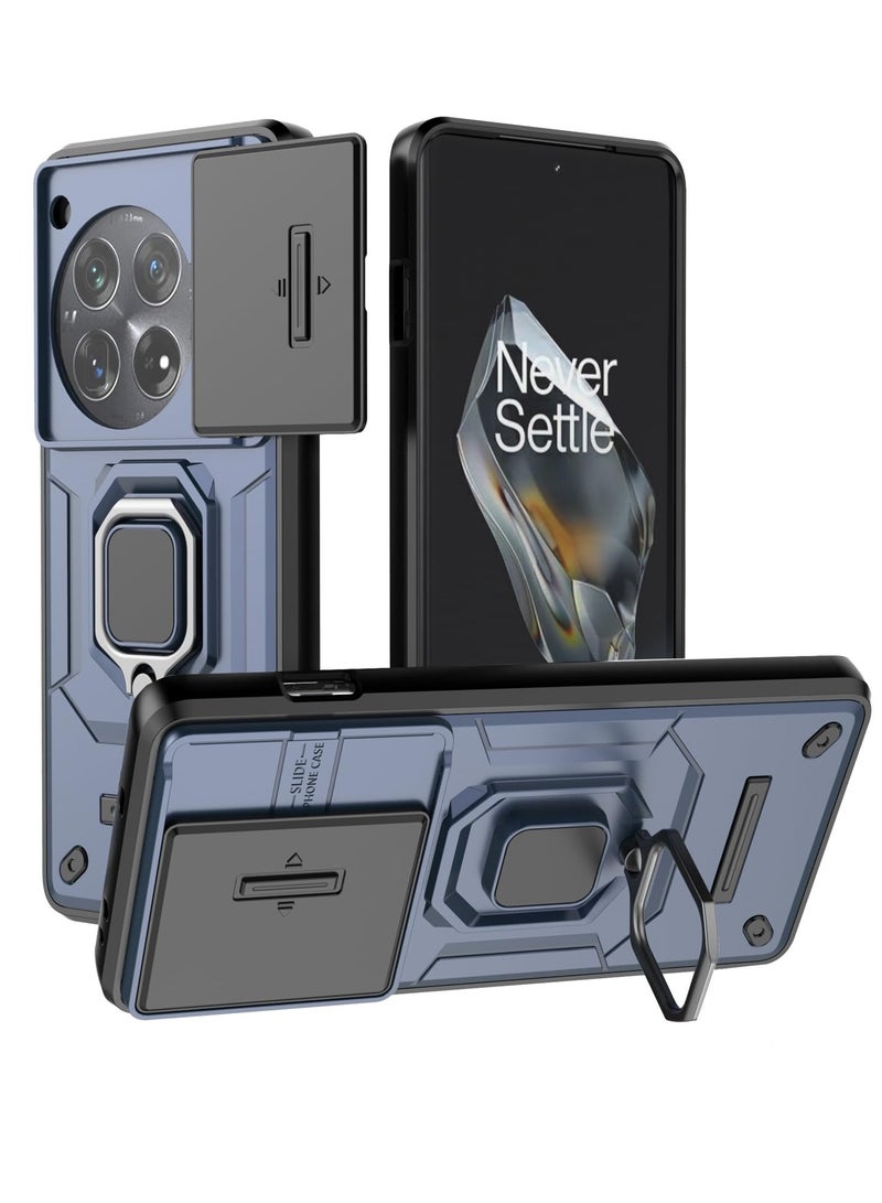 SYOSI حافظة لهاتف OnePlus 12 5G حماية عسكرية مع حماية العدسة حامل مغناطيسي للحافظة الهاتف طبقة مزدوجة حماية ثقيلة درع متين حماية كاملة 360° باللون الأزرق - Image 1