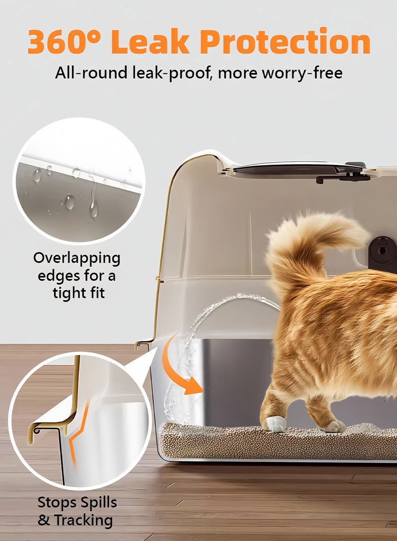 كيدل صندوق قمامة قطط من الفولاذ المقاوم للصدأ مع درجات ومغرفة وجوانب عالية صندوق قمامة قطط معدني مع غطاء سهل التنظيف غير لاصق ومضاد للتسرب - Image 4