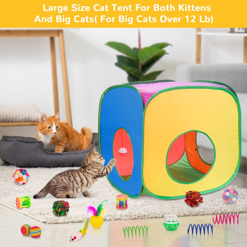 Retro Shaw Cat Toys, 33Pack, Interactive Kitten Toys for Indoor Cats Kitty with Collapsible Cat Tunnel Tube Tent Feather Wand Teaser Bell Fuzzy Pompom Crinkle Ball Springs Mice Toys - Image 2