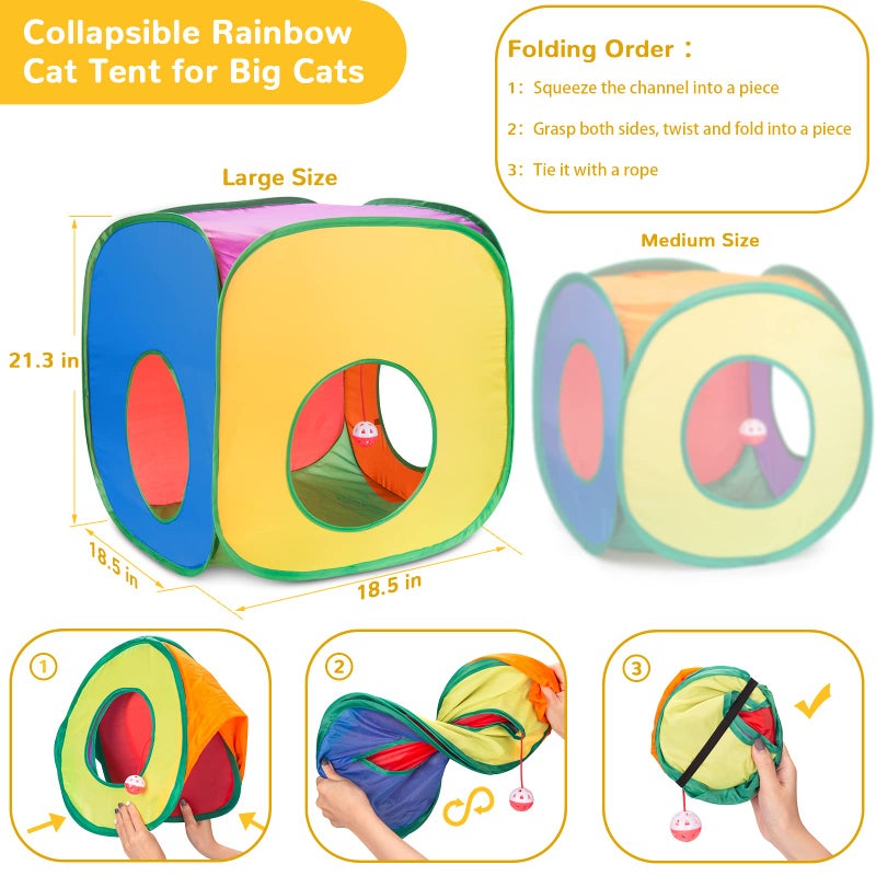 Retro Shaw Cat Toys, 33Pack, Interactive Kitten Toys for Indoor Cats Kitty with Collapsible Cat Tunnel Tube Tent Feather Wand Teaser Bell Fuzzy Pompom Crinkle Ball Springs Mice Toys - Image 3