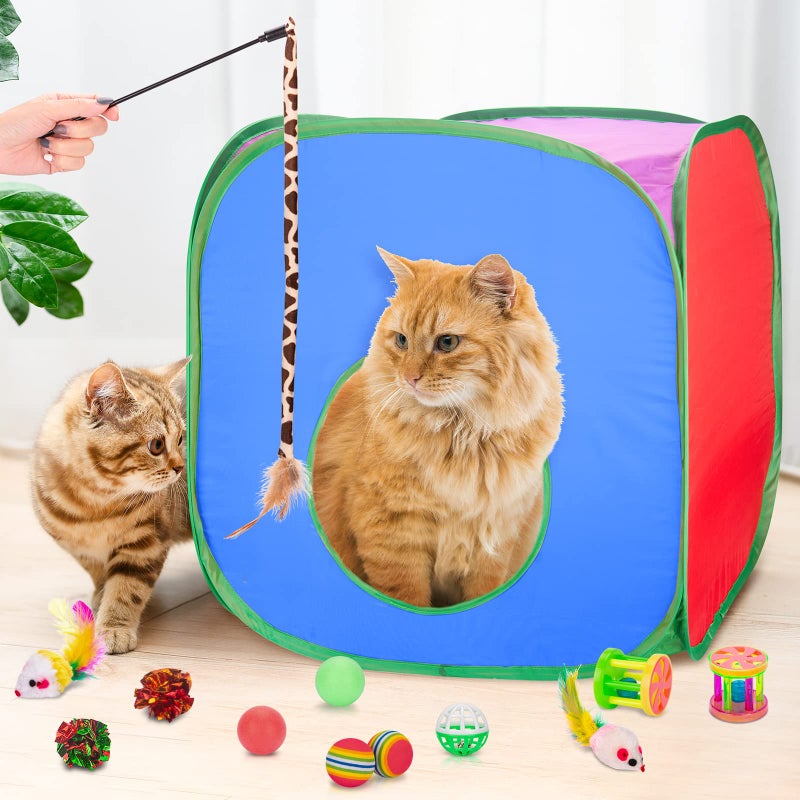 Retro Shaw Cat Toys, 33Pack, Interactive Kitten Toys for Indoor Cats Kitty with Collapsible Cat Tunnel Tube Tent Feather Wand Teaser Bell Fuzzy Pompom Crinkle Ball Springs Mice Toys - Image 5