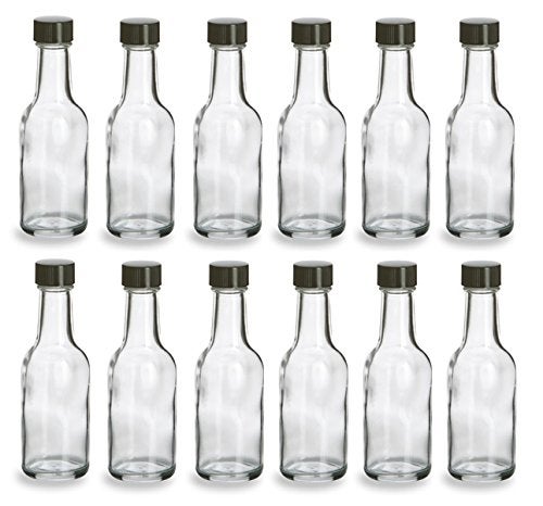 Nakpunar 12 pcs 50 ml Glass Liquor Bottles with Black Cap (1.69 oz) - Woozy Bottle, Hot Sauce bottle - Image 5