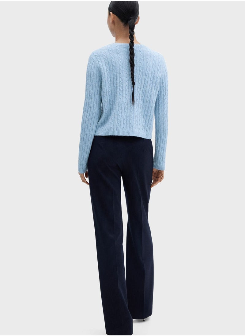 MANGO - Crew Neck Cable Knitted Sweater - Image 1