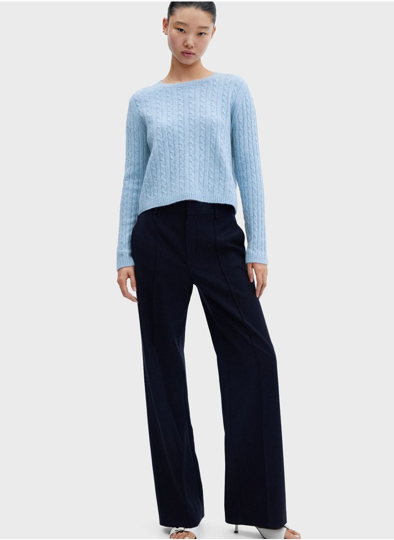 MANGO - Crew Neck Cable Knitted Sweater - Image 1