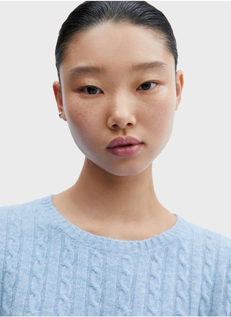 MANGO - Crew Neck Cable Knitted Sweater - Image 1
