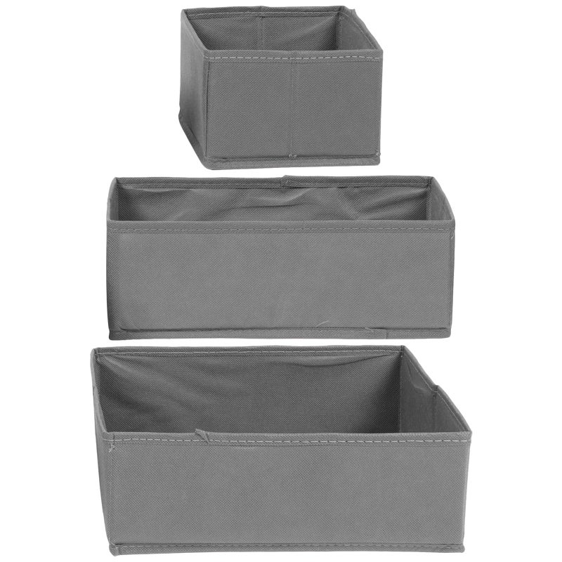 Underwear Storage Box Drawer Organizer Set 3pcs Wear Resistant Grey Non Woven Fabric - Image 2