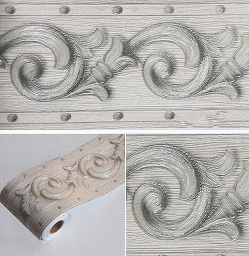 REDODECO Elegant Silver Grey Floral Molding Wallpaper Border Peel Stick Home Ceiling Decorative Border for Bathroom Living Room Kitchen 4inch by 16.4ft - Image 2