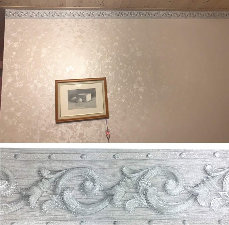 REDODECO Elegant Silver Grey Floral Molding Wallpaper Border Peel Stick Home Ceiling Decorative Border for Bathroom Living Room Kitchen 4inch by 16.4ft - Image 3