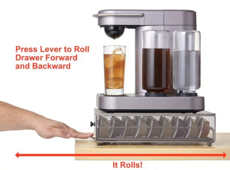 Nifty Solutions Cocktail Beverage Bartesian Capsule Drawer - Holds 36 Pods, Smooth Glide Rolling Drawer, Silver Countertop Organizer - Image 4