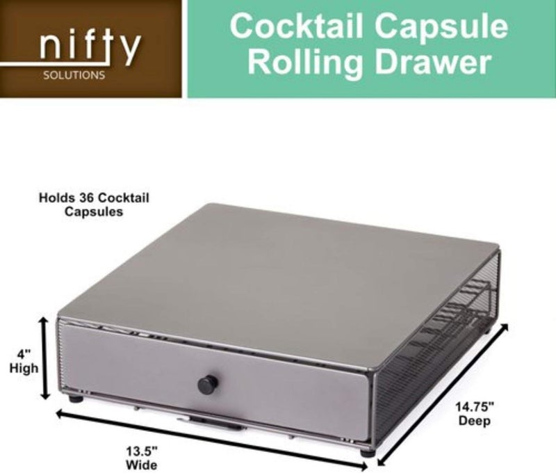 Nifty Solutions Cocktail Beverage Bartesian Capsule Drawer - Holds 36 Pods, Smooth Glide Rolling Drawer, Silver Countertop Organizer - Image 3