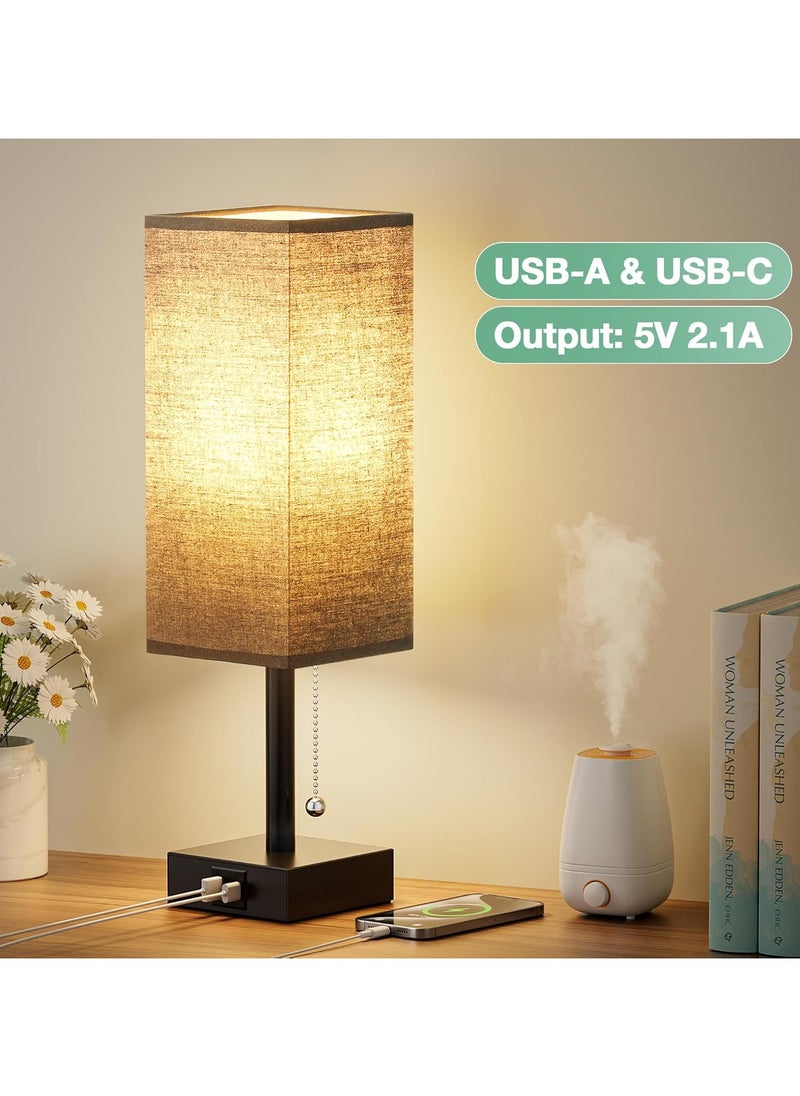 OHAHO - Black Bedroom Table Lamp - Bedside Lamps for Nightstand, Minimalist Pull Chain Lamps with USB A and C Charging Ports, Desk Lamps for Dorm Kids Room（Gifts included：Three-color corn light bulb） - Image 1