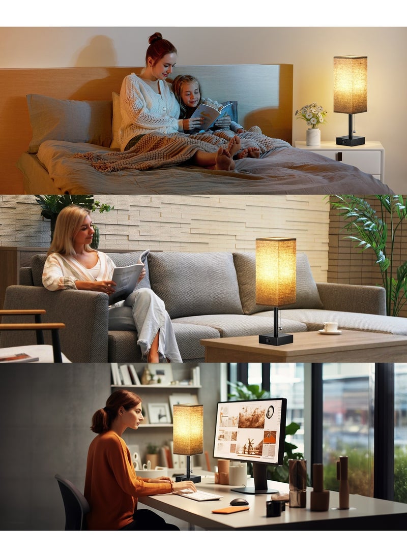 OHAHO - Black Bedroom Table Lamp - Bedside Lamps for Nightstand, Minimalist Pull Chain Lamps with USB A and C Charging Ports, Desk Lamps for Dorm Kids Room（Gifts included：Three-color corn light bulb） - Image 1
