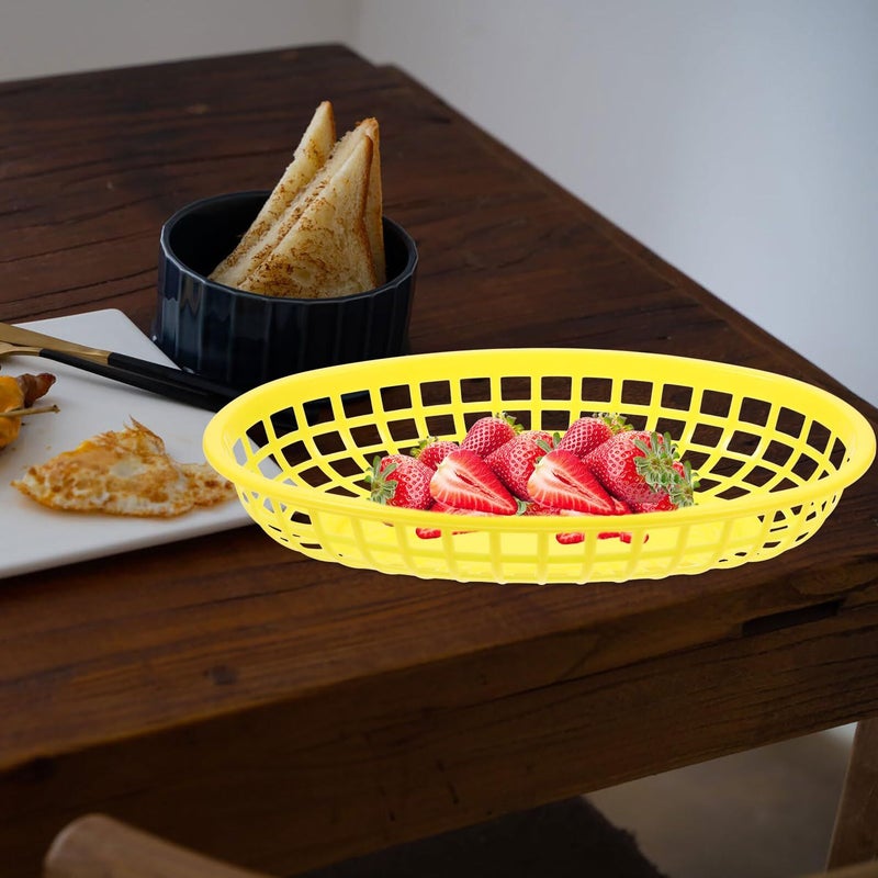 6 Pcs Yellow Plastic Oval Snack Baskets For Serving Fries Fruit Bread Kitchen Restaurant - Image 5