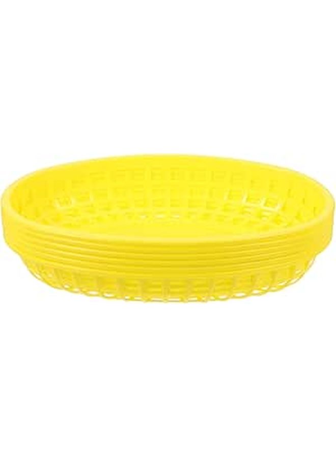 6 Pcs Yellow Plastic Oval Snack Baskets For Serving Fries Fruit Bread Kitchen Restaurant - Image 1