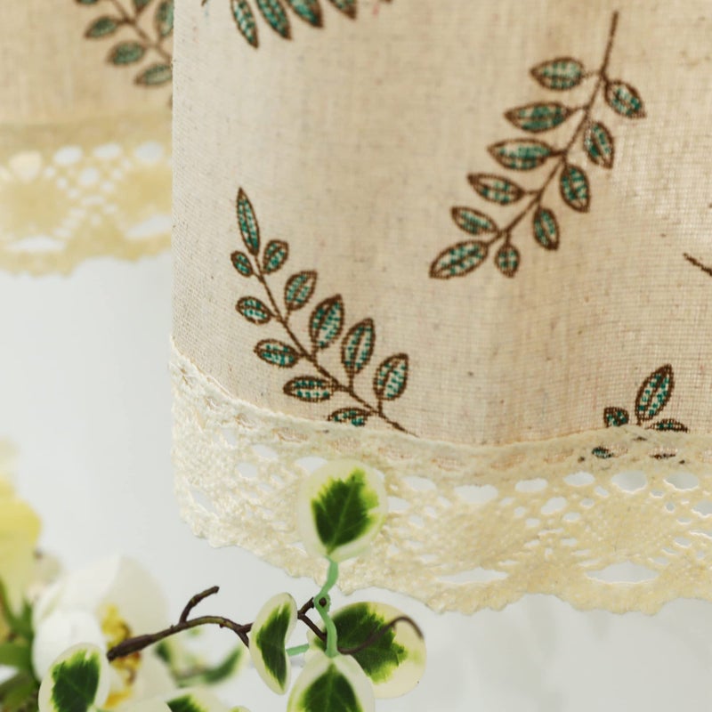 Moslovstar Beige Kitchen Curtain 36 Inch Length 1 Piece Cafe Curtain Tier Linen Textured Semi Sheer Farmhouse Short Curtains for Small Window, Green Leaves - Image 1