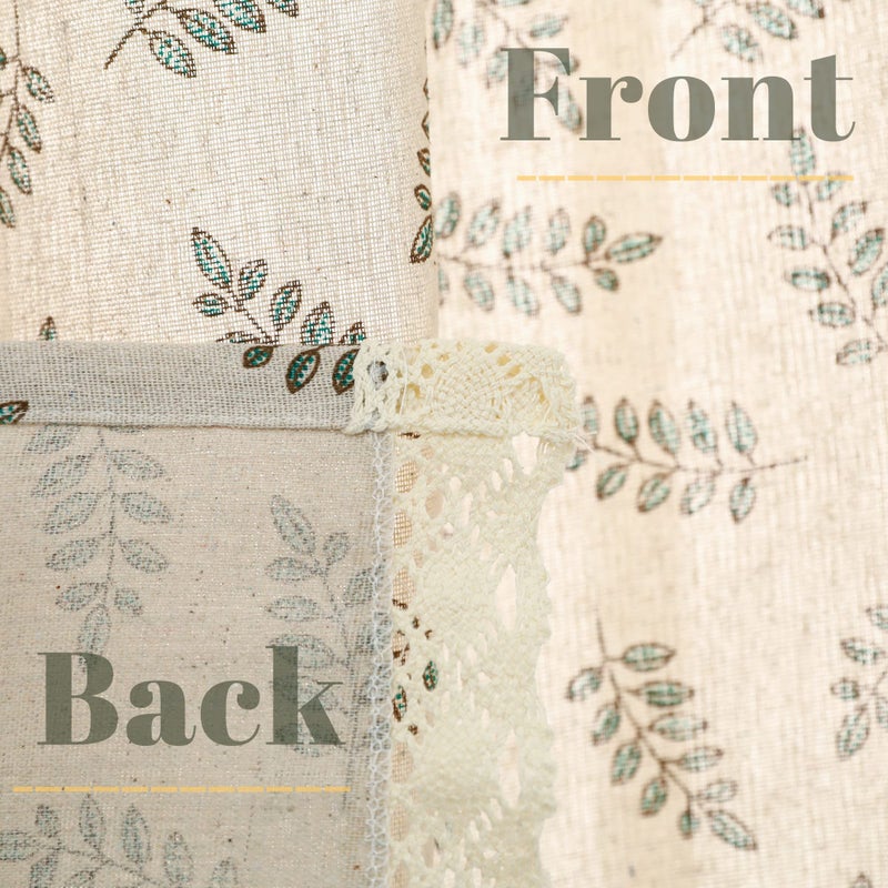 Moslovstar Beige Kitchen Curtain 36 Inch Length 1 Piece Cafe Curtain Tier Linen Textured Semi Sheer Farmhouse Short Curtains for Small Window, Green Leaves - Image 5