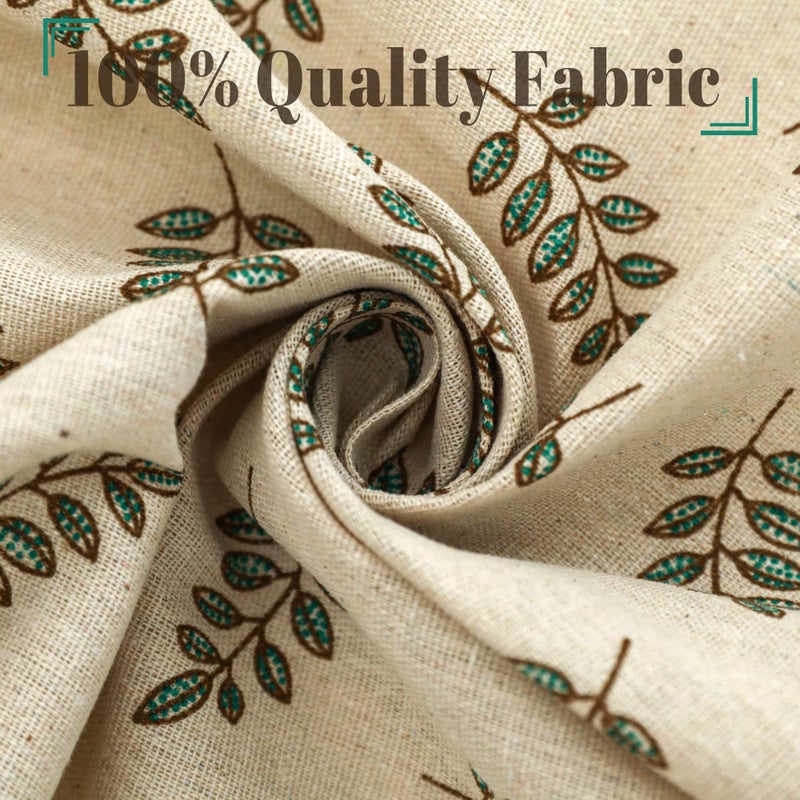 Moslovstar Beige Kitchen Curtain 36 Inch Length 1 Piece Cafe Curtain Tier Linen Textured Semi Sheer Farmhouse Short Curtains for Small Window, Green Leaves - Image 2