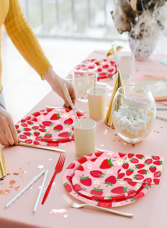 Whaline مجموعة أدوات المائدة من واهلين 96 قطعة - زينة حفلات الفواكه اللطيفة - أطباق ورقية disposable حمراء وردية، مناديل وشوك لـ 24 ضيف في حفلات الزفاف، أعياد الميلاد، وحفلات استقبال المواليد. - Image 4