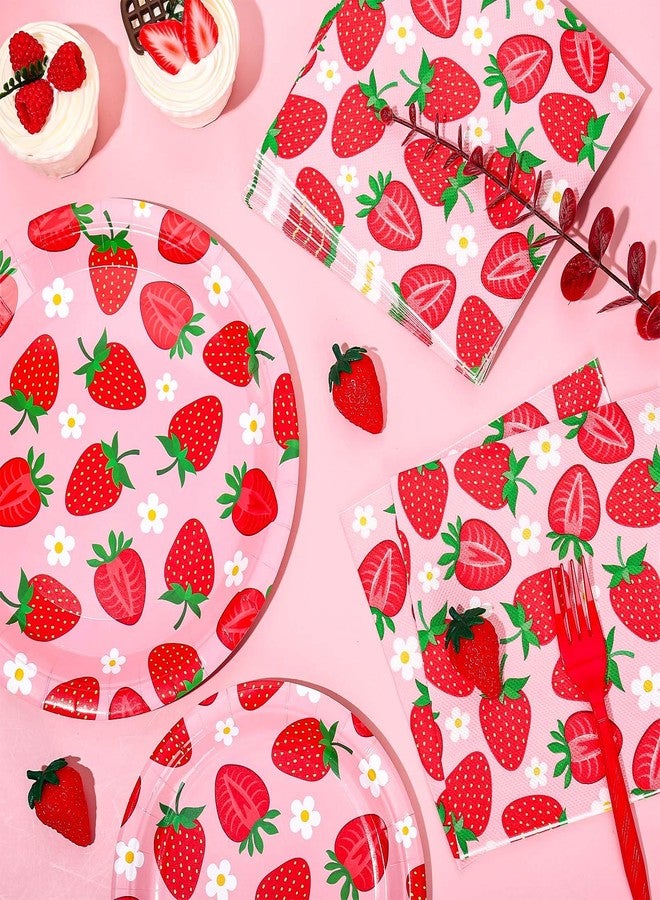 Whaline مجموعة أدوات المائدة من واهلين 96 قطعة - زينة حفلات الفواكه اللطيفة - أطباق ورقية disposable حمراء وردية، مناديل وشوك لـ 24 ضيف في حفلات الزفاف، أعياد الميلاد، وحفلات استقبال المواليد. - Image 3