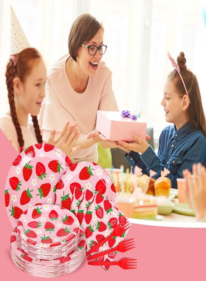 Whaline مجموعة أدوات المائدة من واهلين 96 قطعة - زينة حفلات الفواكه اللطيفة - أطباق ورقية disposable حمراء وردية، مناديل وشوك لـ 24 ضيف في حفلات الزفاف، أعياد الميلاد، وحفلات استقبال المواليد. - Image 5