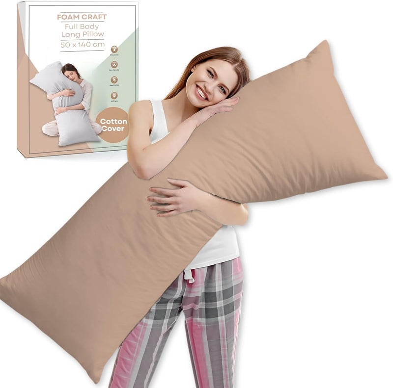 FOAM CRAFT® Full Body Long Pillow with Cotton Cover - Beige, 50 x 140 cm - Image 1