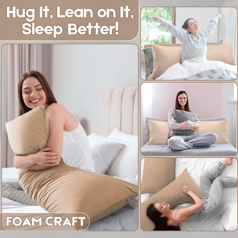 FOAM CRAFT® Full Body Long Pillow with Cotton Cover - Beige, 50 x 140 cm - Image 4