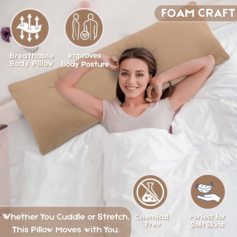 FOAM CRAFT® Full Body Long Pillow with Cotton Cover - Beige, 50 x 140 cm - Image 5