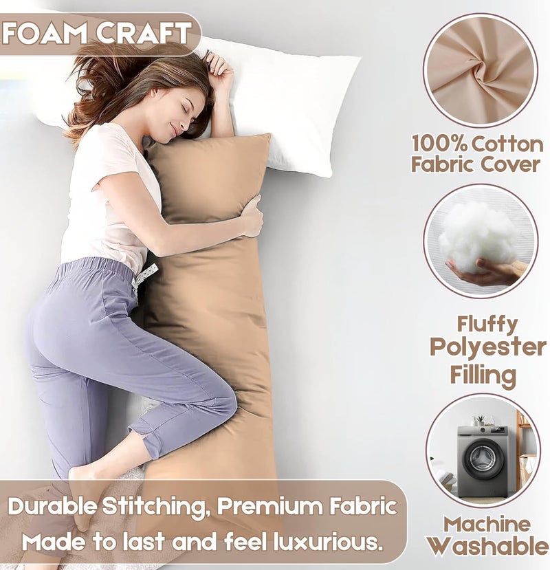 FOAM CRAFT® Full Body Long Pillow with Cotton Cover - Beige, 50 x 140 cm - Image 3