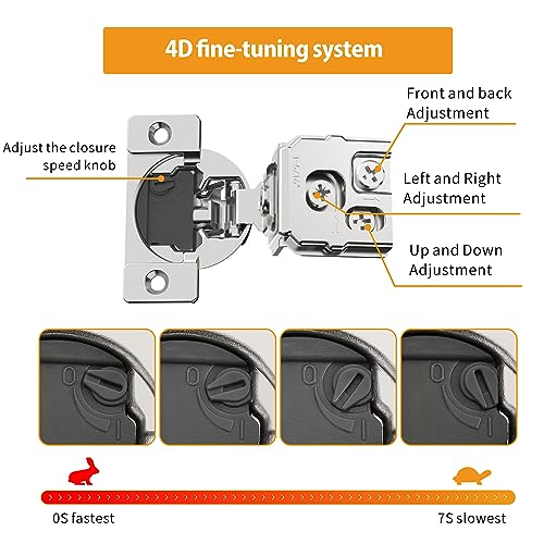 Chibery 60 Pack 1516 Overlay 4D Soft Close Concealed Hinges for Face Frame Door Adjustable Closing Speed Smooth Slow Self Close Hinges Satin Nickel 105 Open Angle Stainless Steel Cabinet Hinge - Image 3