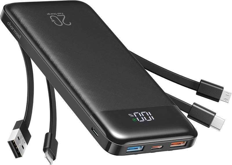 Charmast Power Bank with Built in Cables, 20000mAh USB C Battery Pack 5 Outputs 4 Inputs with LED Display Type C Powerbank,22.5W Fast Charging Portable Charger Compatible with Smartphones and More - Image 1
