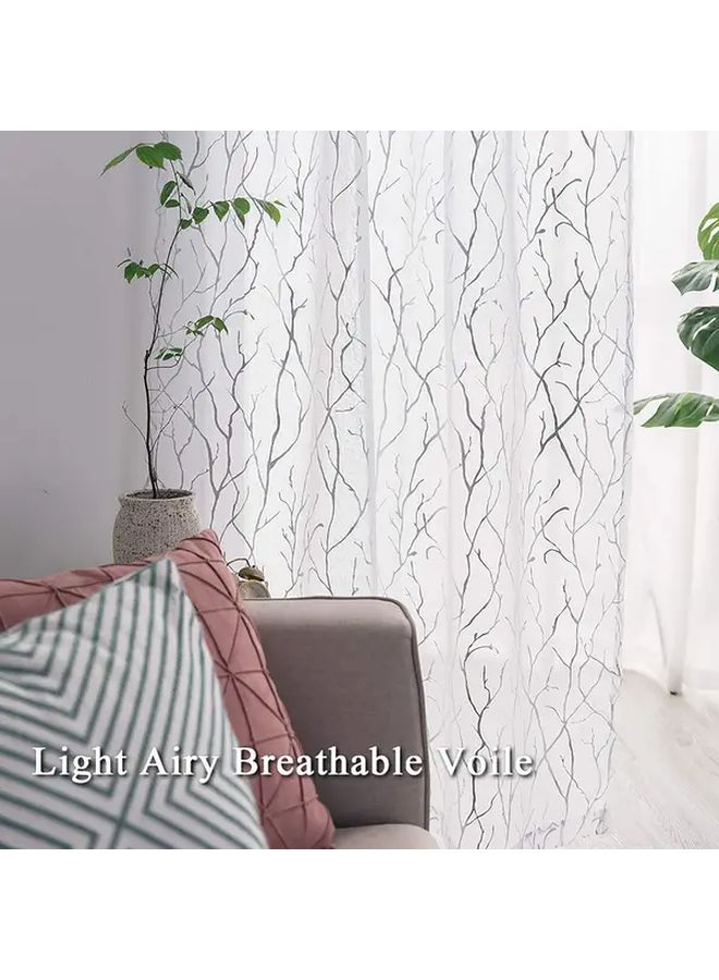 Gray Embroidered Branch Pattern 84 Inch Curtains with Silver Leaves Sunlight Filter for Living Room Bedroom - Image 5