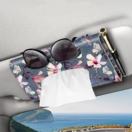 CaseBot Car Visor Tissue Holder, Sun Visor Napkin Holder, Mask Holder for Car, PU Leather Backseat Tissue Box for Car Truck SUV, Blooming Hibiscus - Image 1
