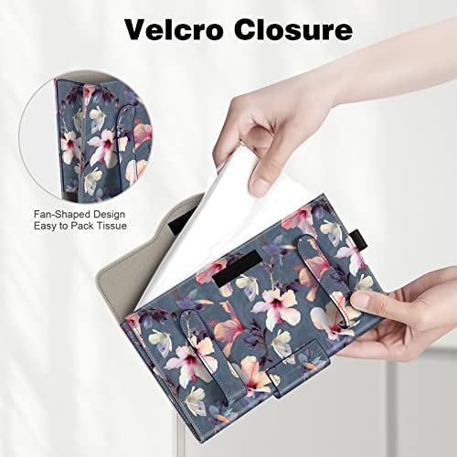 CaseBot Car Visor Tissue Holder, Sun Visor Napkin Holder, Mask Holder for Car, PU Leather Backseat Tissue Box for Car Truck SUV, Blooming Hibiscus - Image 3