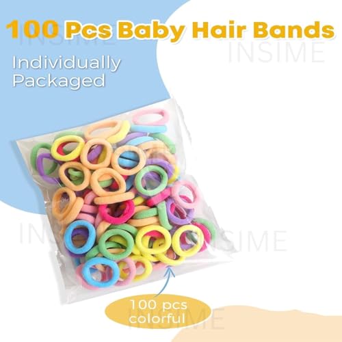 INSIME Small Rubber band for baby girls (100pcs) | Seamless Kids rubber bands for girls Soft cotton Baby rubber band for hair | Baby hair ties for baby girls ponytail holders - Image 3