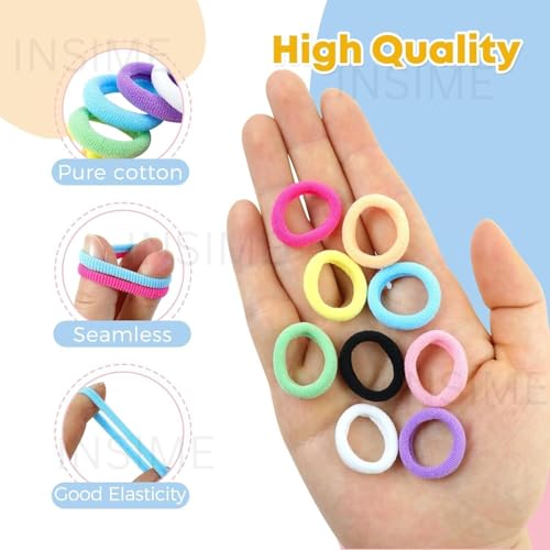 INSIME Small Rubber band for baby girls (100pcs) | Seamless Kids rubber bands for girls Soft cotton Baby rubber band for hair | Baby hair ties for baby girls ponytail holders - Image 4