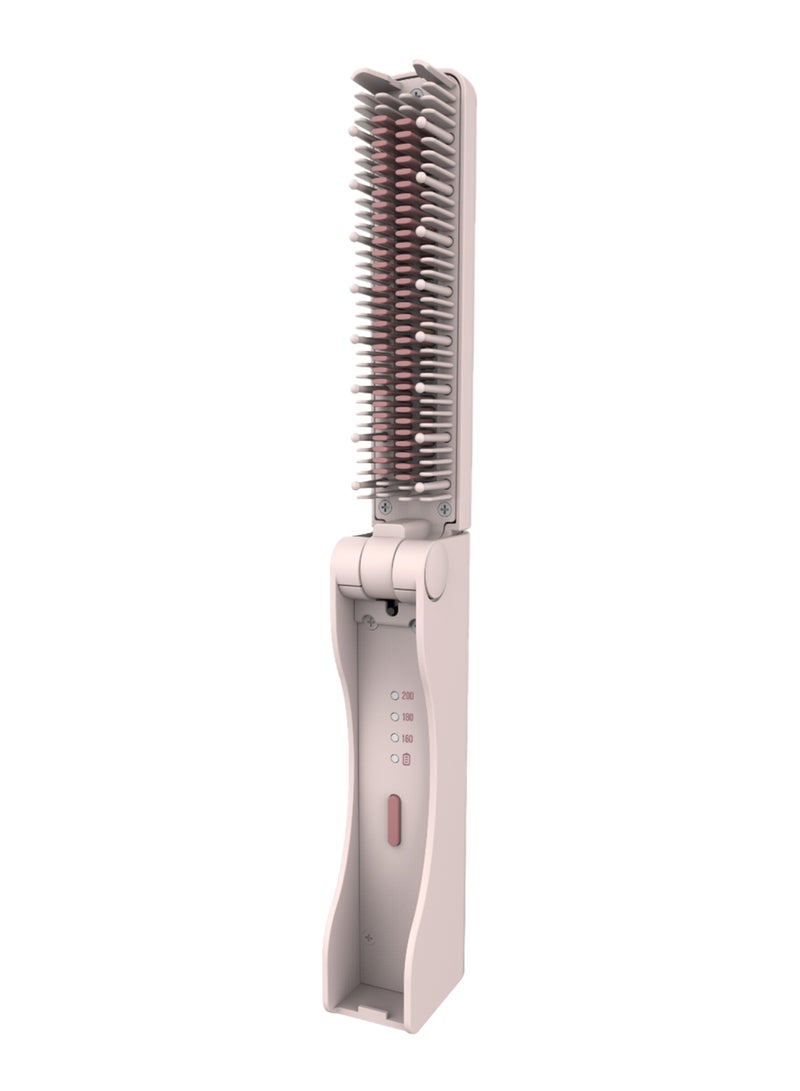 porodo Lifestyle Rechargeable & Foldable Mini Electrical Hair Straightener Comb / Even Heat Distribution Brush / Ceramic‐Coated Teeth / 3 Heat Modes / Auto Safety Shut‐off - Pink - Image 1