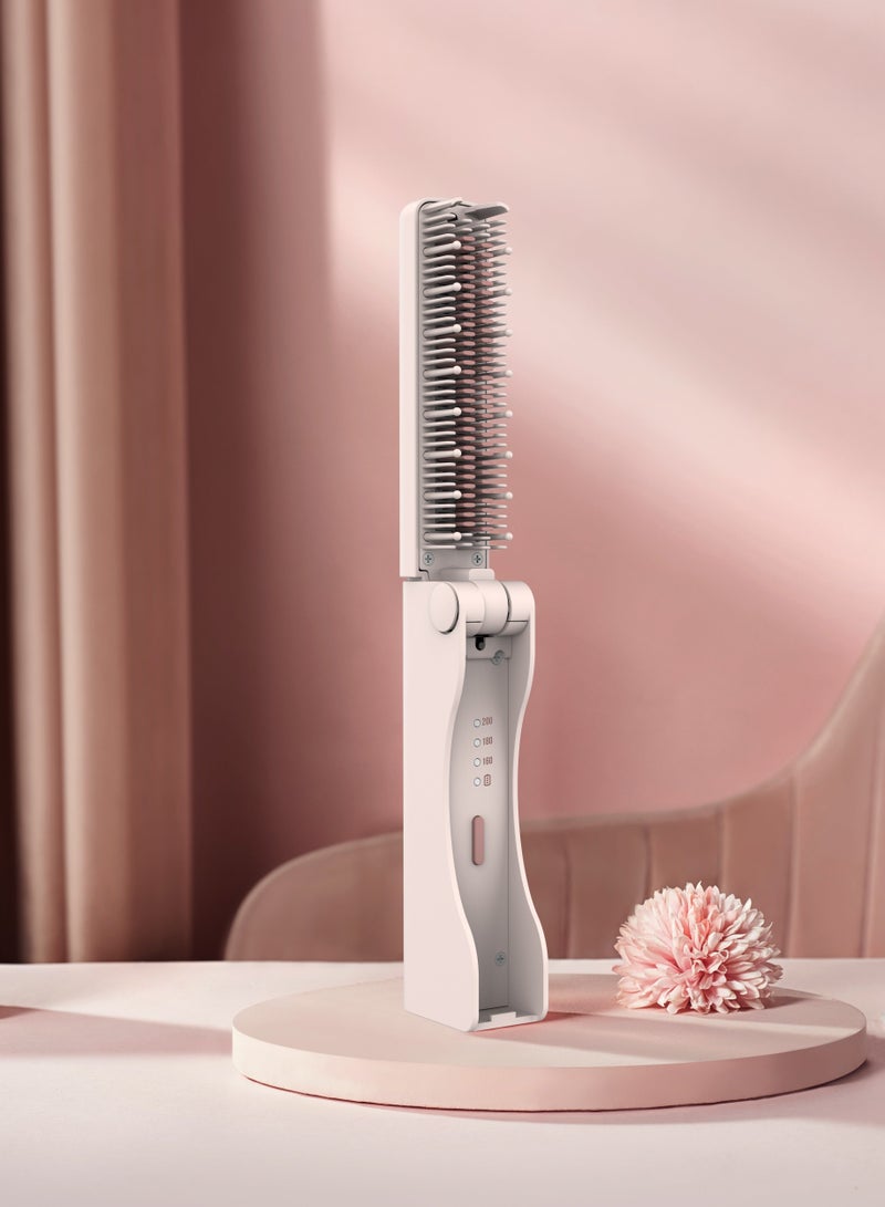 porodo Lifestyle Rechargeable & Foldable Mini Electrical Hair Straightener Comb / Even Heat Distribution Brush / Ceramic‐Coated Teeth / 3 Heat Modes / Auto Safety Shut‐off - Pink - Image 3