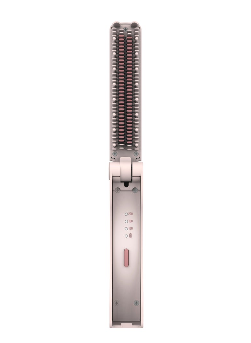 porodo Lifestyle Rechargeable & Foldable Mini Electrical Hair Straightener Comb / Even Heat Distribution Brush / Ceramic‐Coated Teeth / 3 Heat Modes / Auto Safety Shut‐off - Pink - Image 4