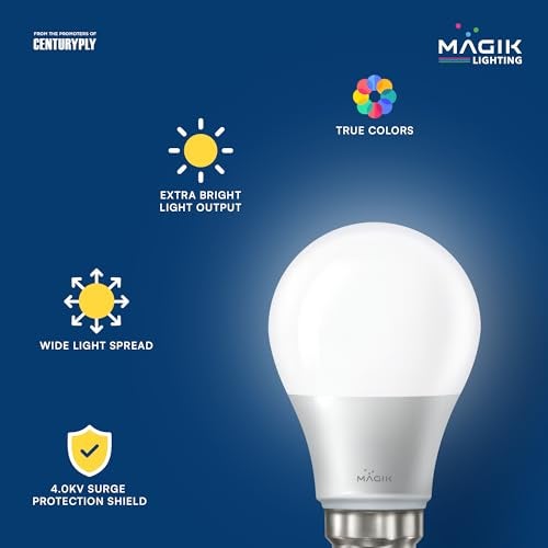 MAGIK Maximo Plus 9W LED Bulb | Cool White (6500K) | B22 Base | Energy Efficient with 4kV Surge Protection | Long Life LED | Pack of 4 - Image 2