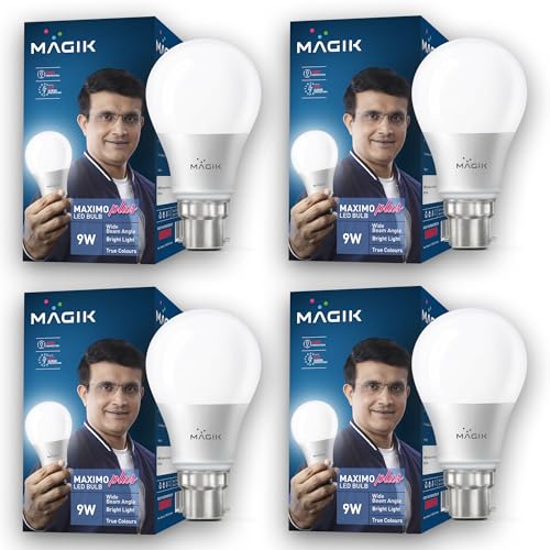MAGIK Maximo Plus 9W LED Bulb | Cool White (6500K) | B22 Base | Energy Efficient with 4kV Surge Protection | Long Life LED | Pack of 4 - Image 1