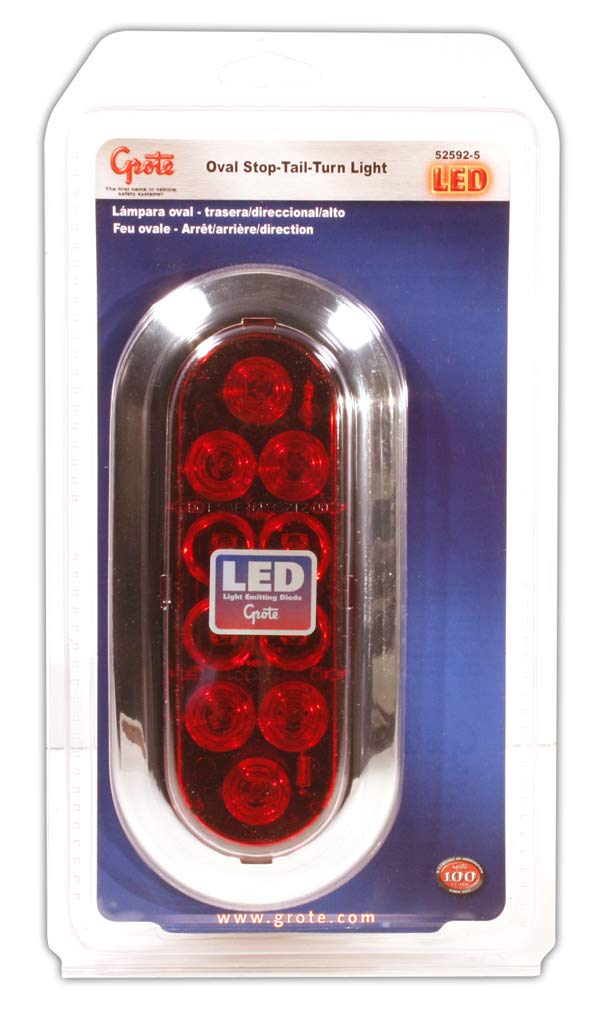 Grote 52592-5 Oval LED Stop Tail Turn Light (Chrome Trim Ring) - Image 1