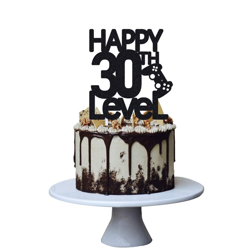 Festiko®Level 30th Birthday Cake Topper for Man Video Game Decoration, Funny Husband 30 Fabulous and Happy Thirty Party, Handmade (Black - Image 5