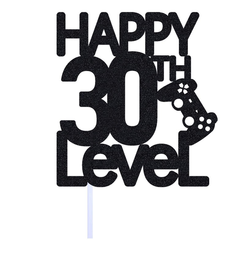 Festiko®Level 30th Birthday Cake Topper for Man Video Game Decoration, Funny Husband 30 Fabulous and Happy Thirty Party, Handmade (Black - Image 3