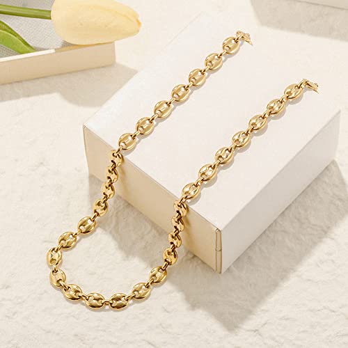 CIUNOFOR 14K Gold Coffee Bean Chain Necklace for Women and Men, Square Toggle Clasp Charm Statement Jewelry, Hip-Hop CD Style Gold Link Chain Gift for Anniversary or Couples - Image 2