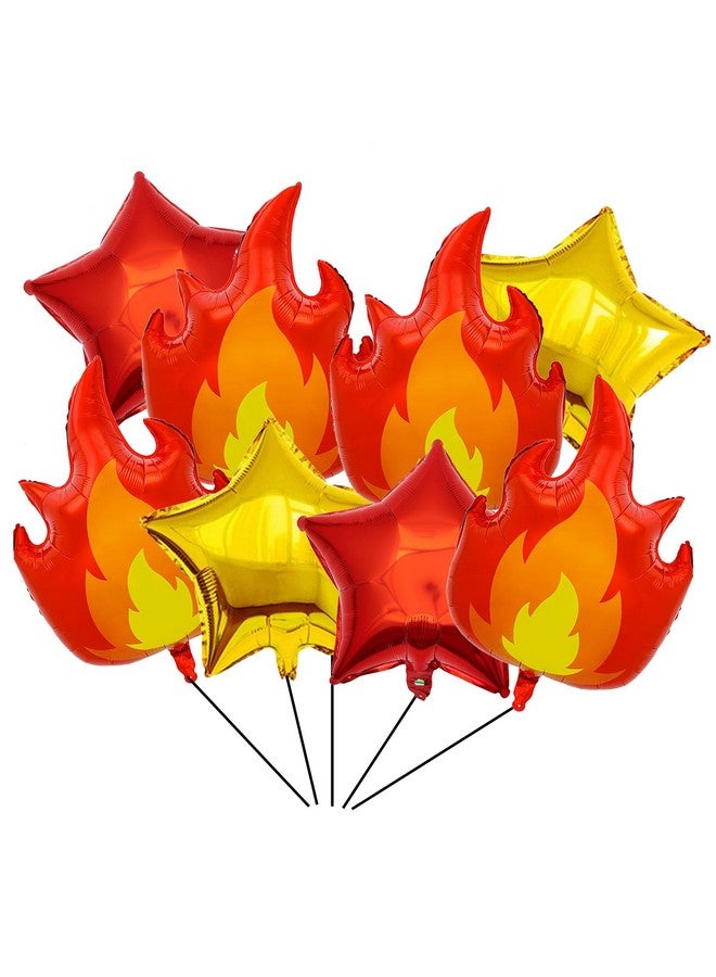 DYT 8PCS 32 Inch Fire Balloons Large Flame Balloons Aluminum Foil With Red Gold Star Mylar balloons Fire Decorations Curve Foil Firefighter Party Favors Fireman Theme Party - Image 1