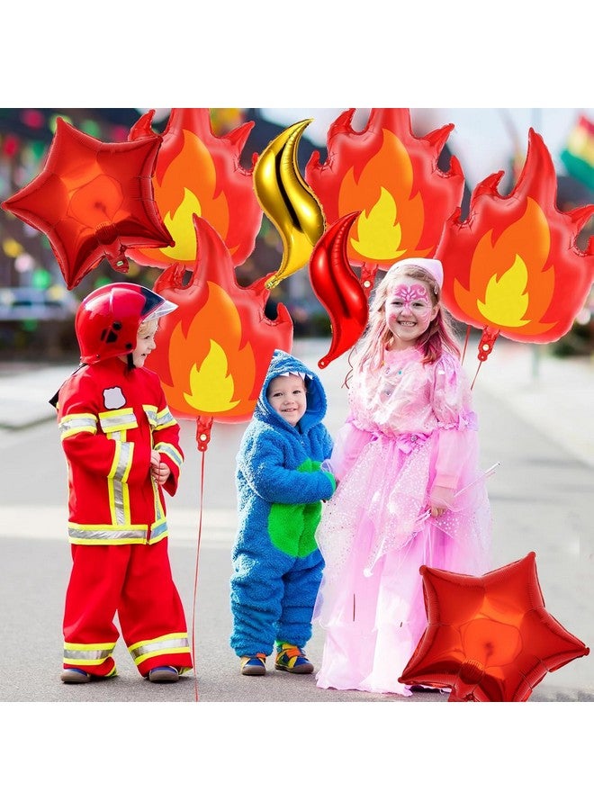 DYT 8PCS 32 Inch Fire Balloons Large Flame Balloons Aluminum Foil With Red Gold Star Mylar balloons Fire Decorations Curve Foil Firefighter Party Favors Fireman Theme Party - Image 5